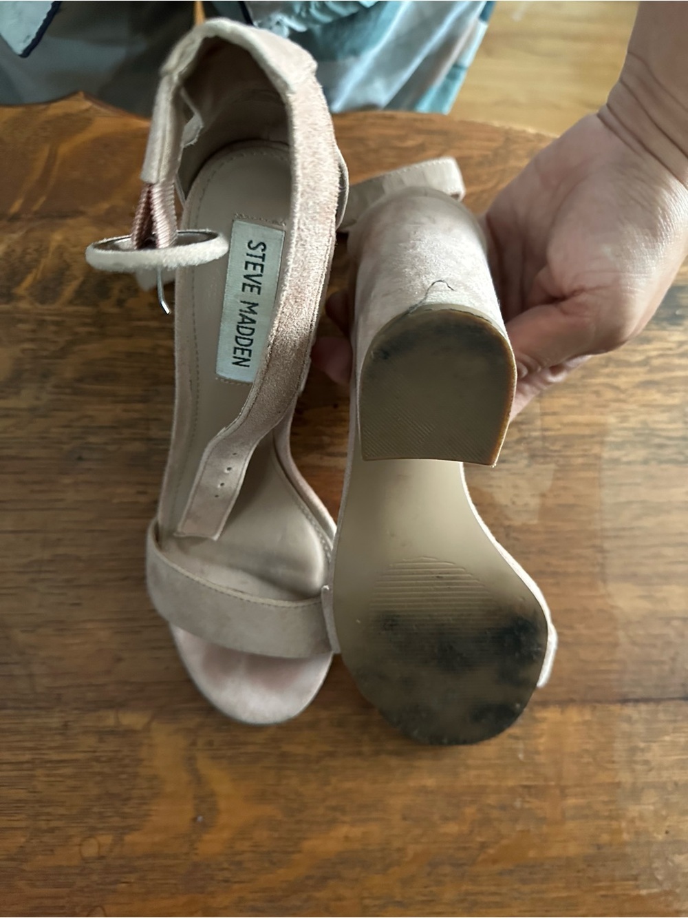 Steve Madden Blush Nude Suede Ankle Strap Block Heels - Picture 8 of 8